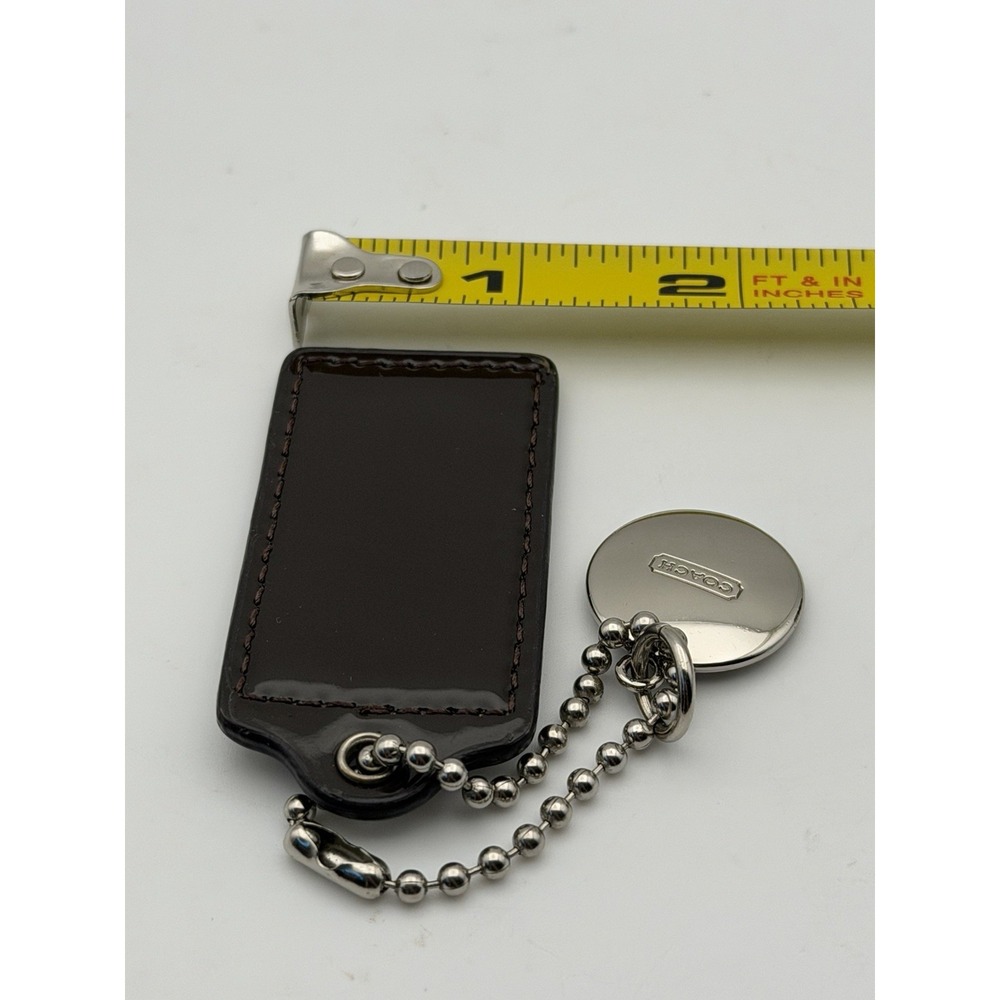 Coach Hang Tag Set Dark Brown Silver Leather Metal Bag Charm Keychain Medium 2" - Picture 8 of 8